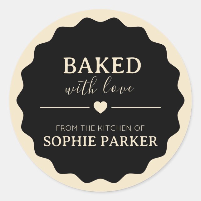 Black Beige Baked With Love Scallop Sticker (Vorderseite)
