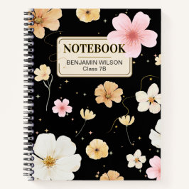 Black & Beige Floral Watercolor Spiralfolien Noteb Notizbuch