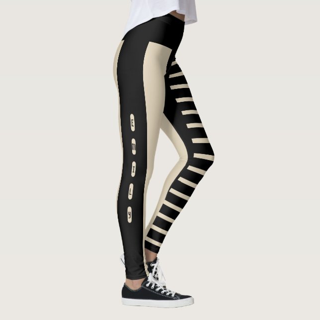 Black Beige Stripes Pattern Individuelle Name Emil Leggings (Rechts)