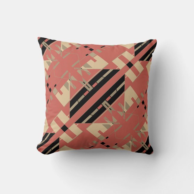 Black Beige Taupe Terracotta Red Symmetrisches Mot Kissen (Vorderseite)