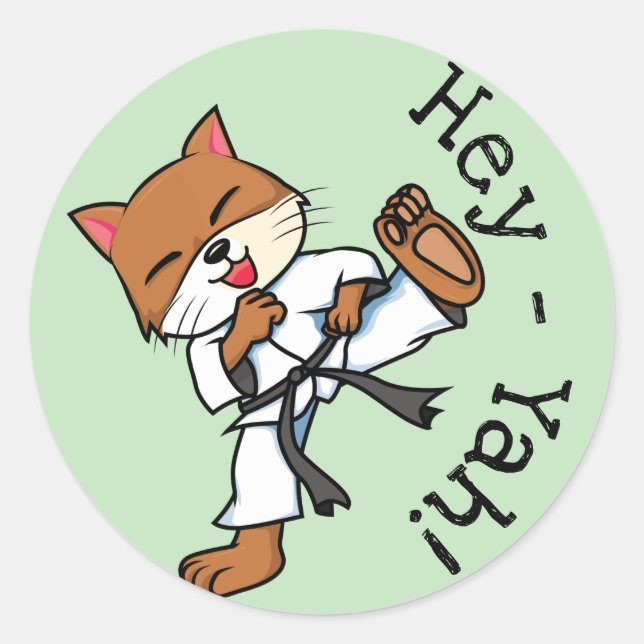 Black Belt Karate Kitty Niedlich Cat Runder Aufkleber (Vorderseite)