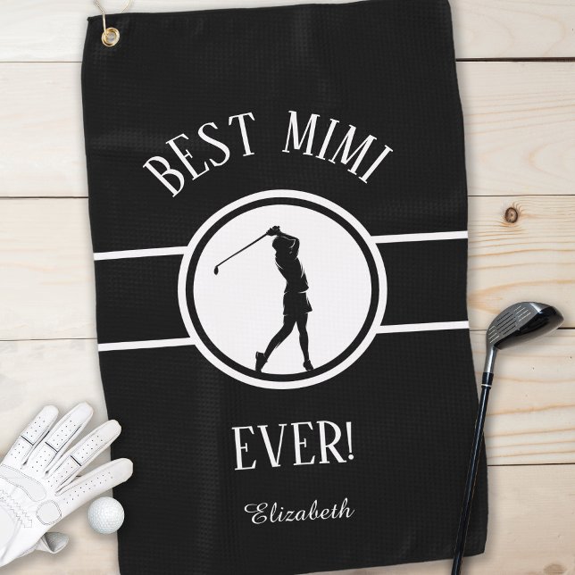 Black Best Oma Mimi Golfer Sports Monogram Golfhandtuch (Von Creator hochgeladen)