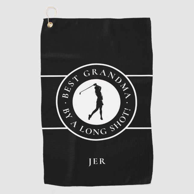 Black Best Oma von einem Long Shot Ladys Monogramm Golfhandtuch (Vorderseite)