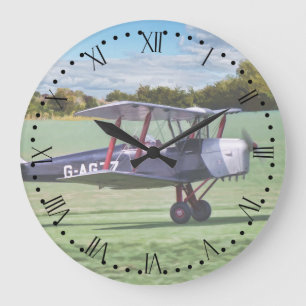 Black Bi plane wall clock with Roman/minute dial Große Wanduhr
