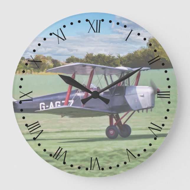Black Bi plane wall clock with Roman/minute dial Große Wanduhr (Vorderseite)