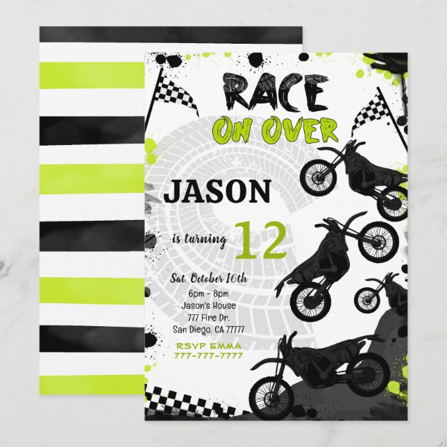 Black Bike Birthday Einladung (Vorne/Hinten)