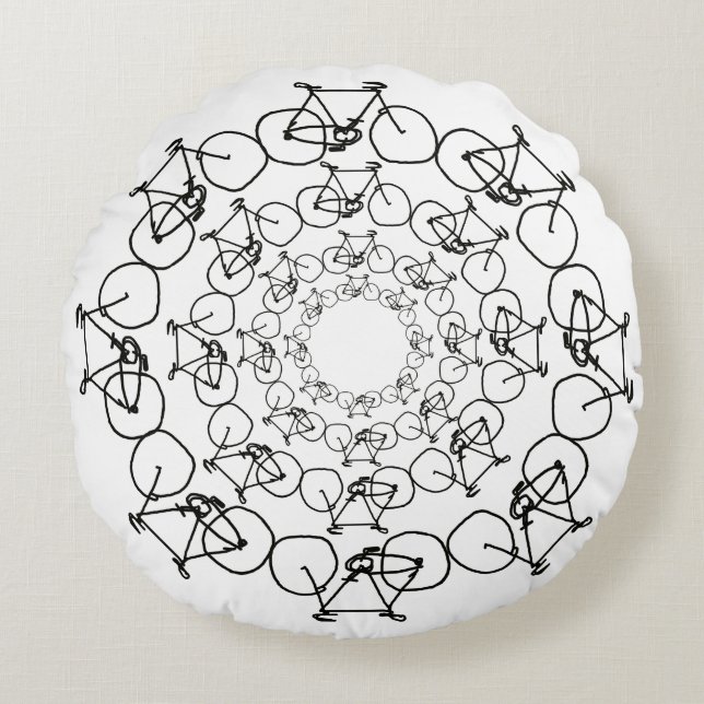 black bikes in circles rundes kissen (Vorderseite)
