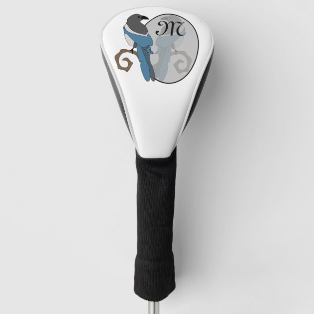 Black Billed Magpie Monogram Golf Headcover (Vorderseite)