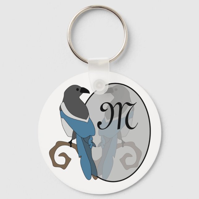 Black Billed Magpie Monogram Schlüsselanhänger (Vorderseite)