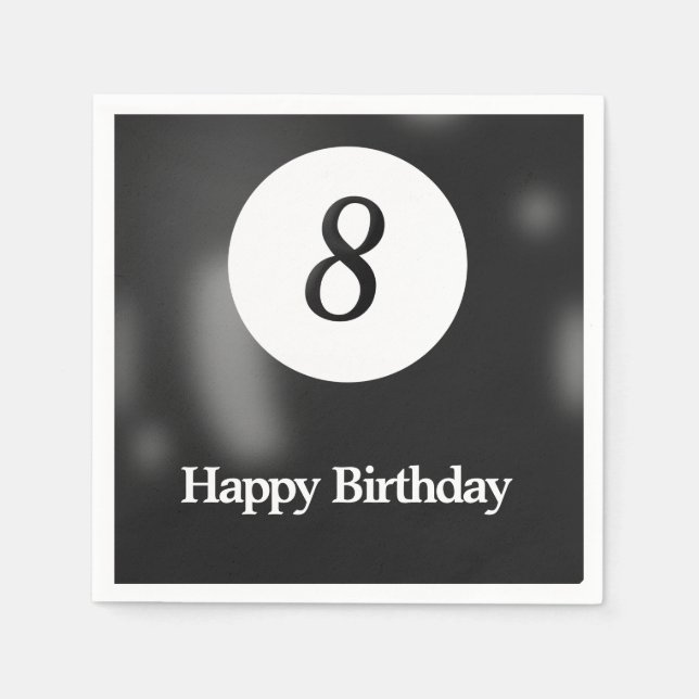 Black Billiard Aight Ball Geburtstagsparty Serviette (Vorderseite)