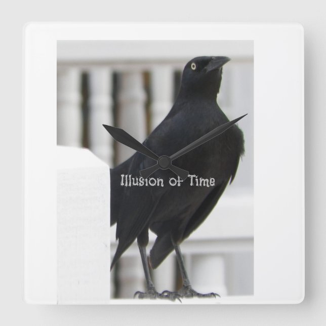Black Bird Clock Quadratische Wanduhr (Vorderseite)
