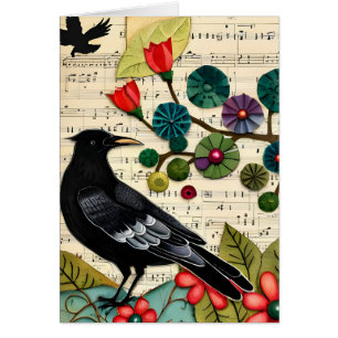 Black Bird Collage Blank Inside Grußkarte