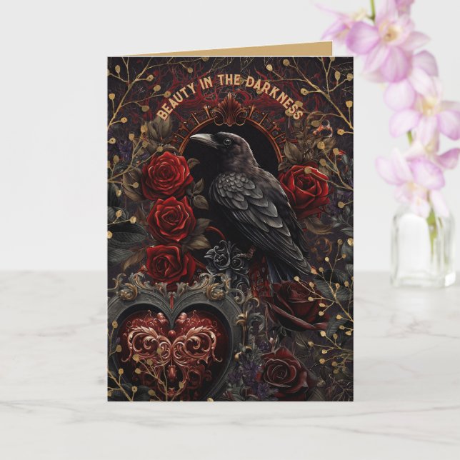 Black Bird Gothic Beauty in Dunkelheit Rote Rosen Karte (Orchidee)