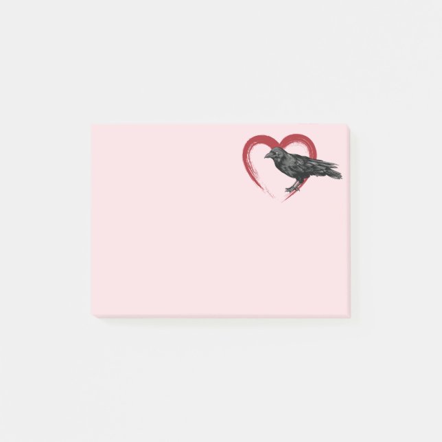 Black Bird Heart Raven Post-it Notes Klebezettel (Vorderseite)