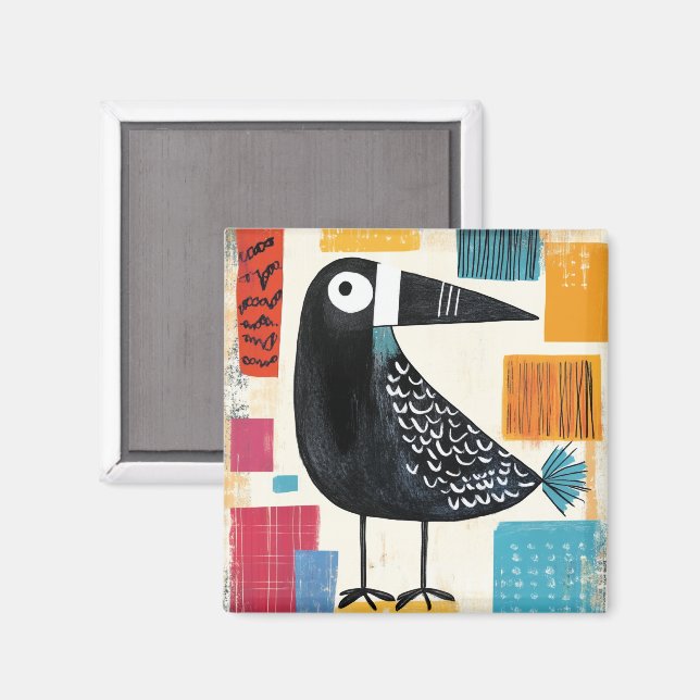 Black Bird Moderne Kunst, Magnet (Vorderseite/Rückseite)
