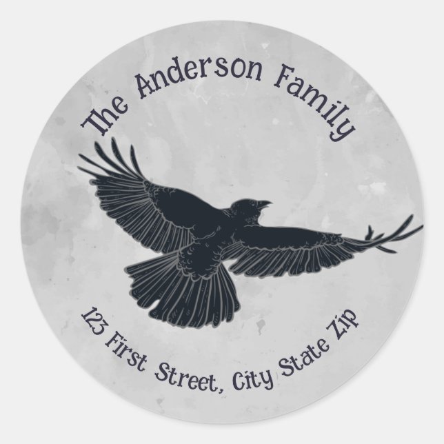 Black Bird Raven Crow Logo Grapie Art Runder Aufkleber (Vorderseite)