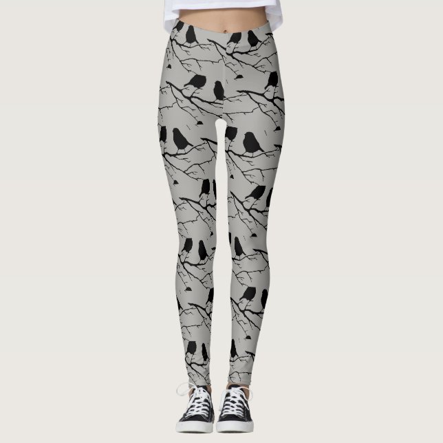 Black Bird Silhouette Niedlich Bird Art Leggings (Vorderseite)