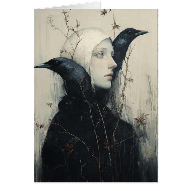 Black Bird Woman Blank Inside Card (Vorne)