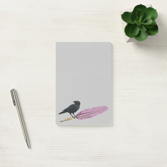 Black Birds Feather Pen Raven Post-it Klebezettel (Büro)