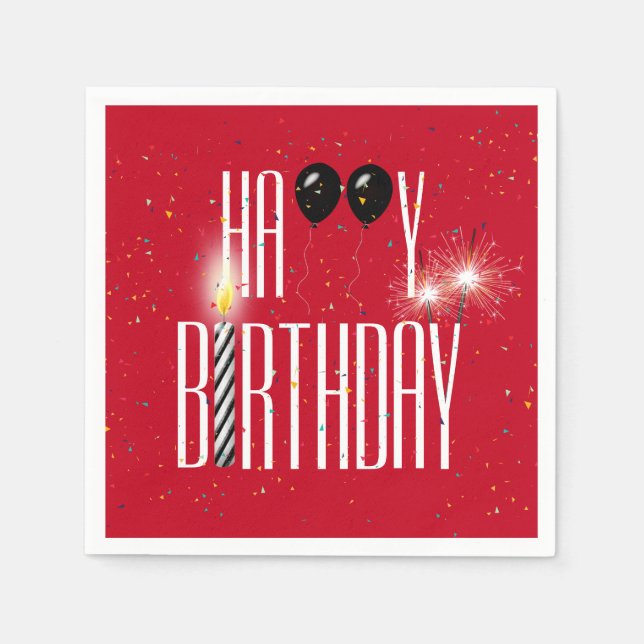 Black Birthday Balloons and Sparklers on Red Serviette (Vorderseite)
