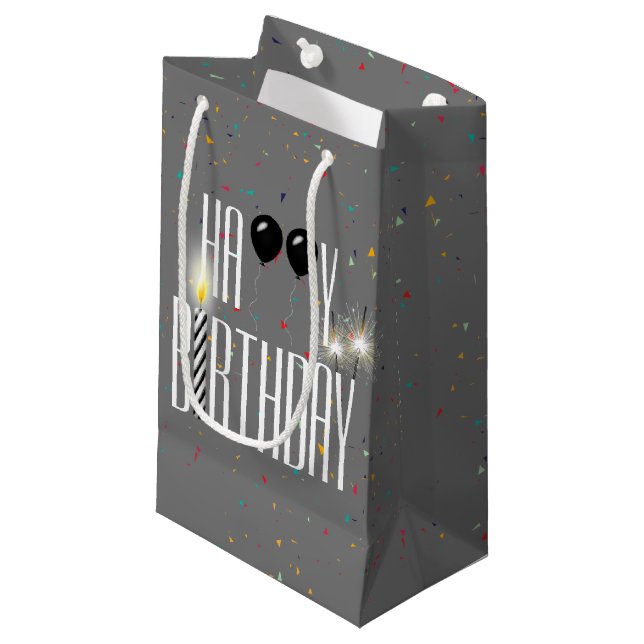 Black Birthday Balloons und Sparkler Kleine Geschenktüte (Vorderseite Schrägansicht)