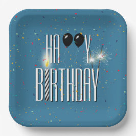 Black Birthday Balloons und Sparkler Pappteller