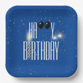 Black Birthday Balloons und Sparkler Pappteller