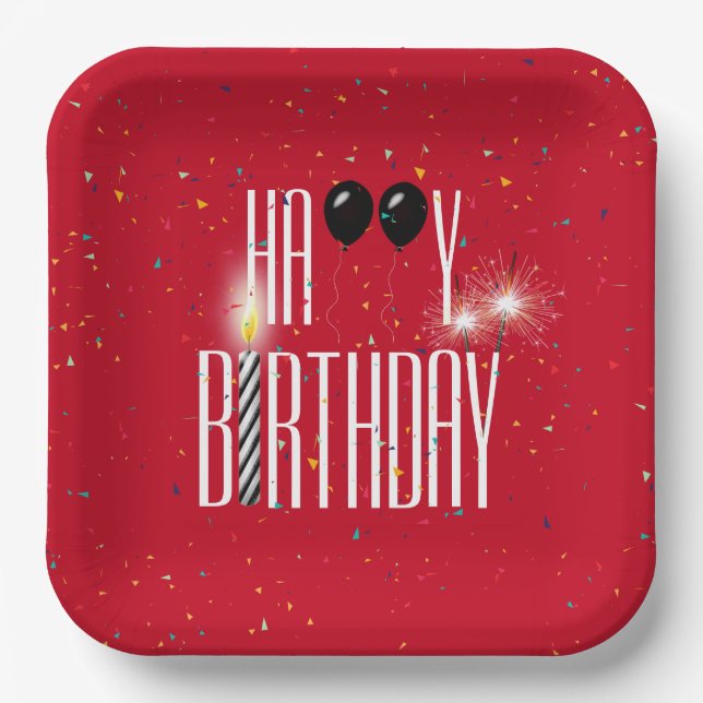 Black Birthday Balloons und Sparkler Pappteller (Vorderseite)