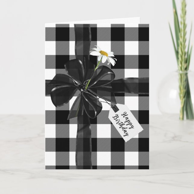 Black Birthday Bow auf Kariert Karte (Vorderseite)