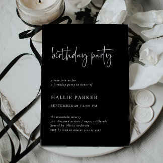 Black Birthday Party | Einfach modern und minimal Einladung