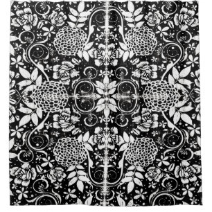 Black Blanc Floral Arts et artisanat Douche rideau