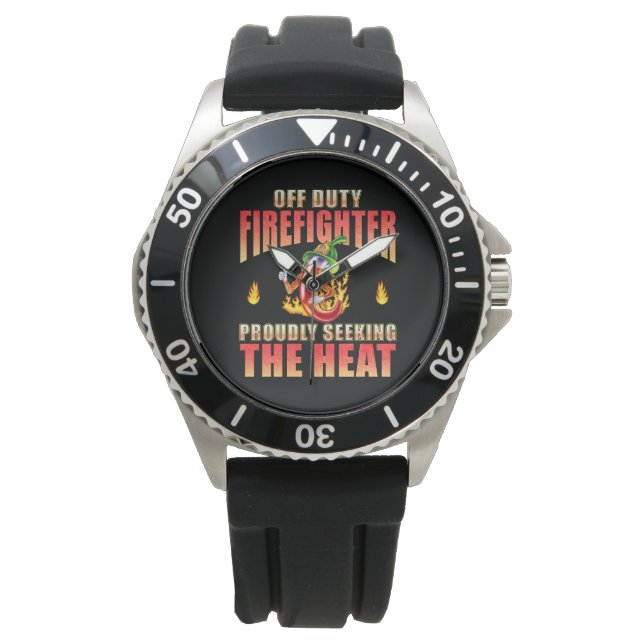 Black Blazing Hero Fireman Chili Cartoon-Charakter Armbanduhr (Vorderseite)