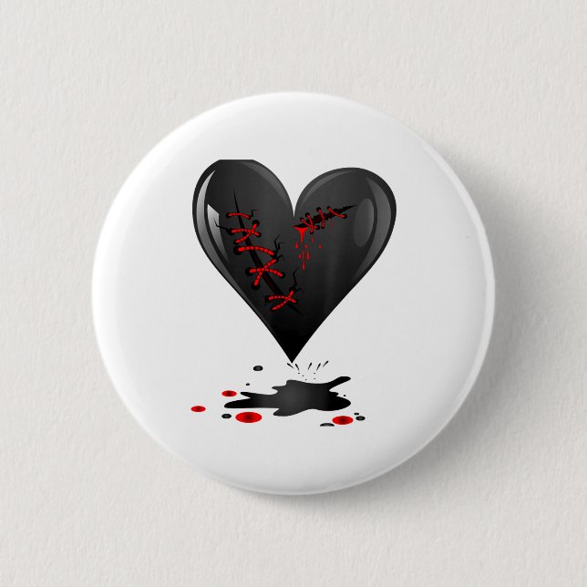 Black Bleeding Cut Open Broken Heart Goth Valentin Button (Vorderseite)