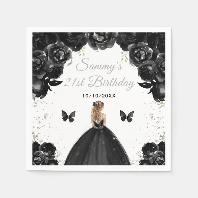 Black Blonde Hair Princess Birthday Party Serviette (Vorderseite)