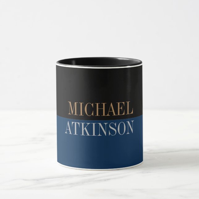 Black Blue Bold Text Trendy Stilvoll Ihr Name Tasse (Zentrum)
