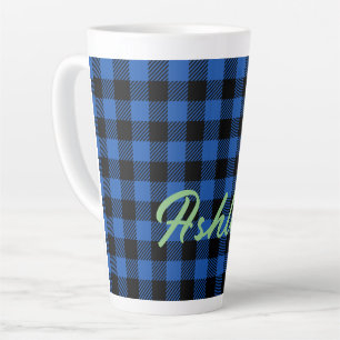 Black Blue Checkered Buffalo Muster Personalisie Milchtasse
