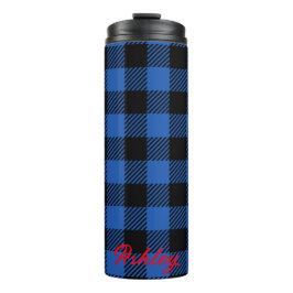 Black Blue Checkered Buffalo Muster | Personalisie Thermosbecher