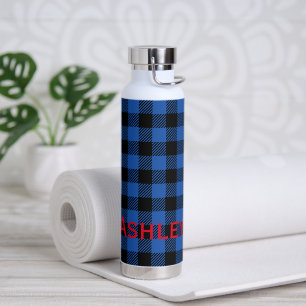 Black Blue Checkered Buffalo Muster   Personalisie Trinkflasche