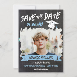Black Blue Cool Chalk Foto Abschluss Save The Date