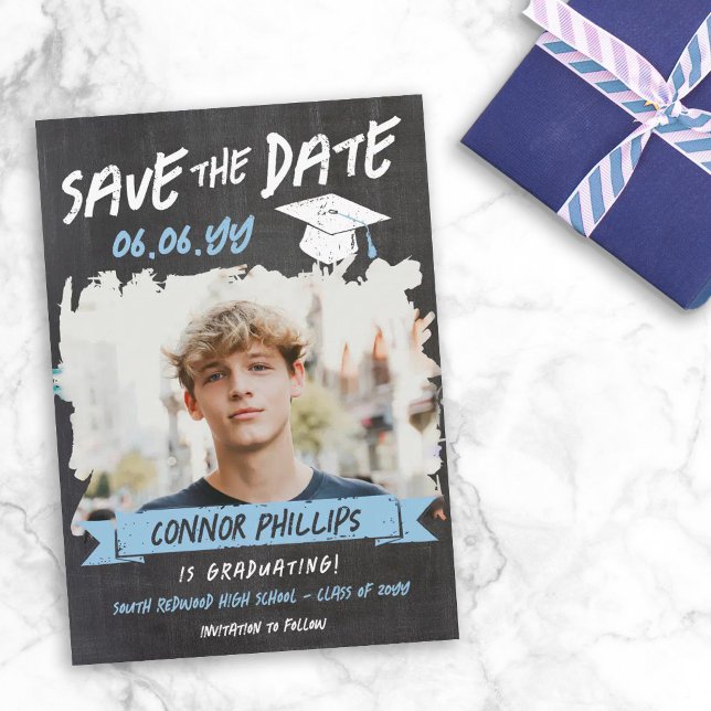 Black Blue Cool Chalk Foto Abschluss Save The Date (Von Creator hochgeladen)