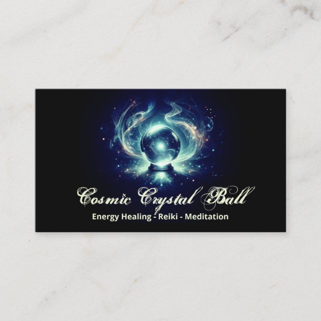 Black Blue Crystal Ball Energy Reiki Meditation Visitenkarte (Vorderseite)
