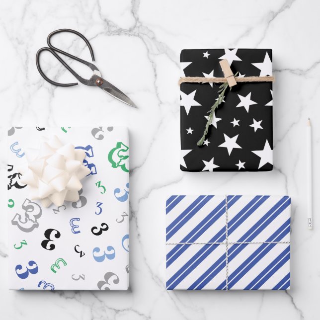 Black Blue Custom Birday Year Wrapper Geschenkpapier Set (Vorderseite)