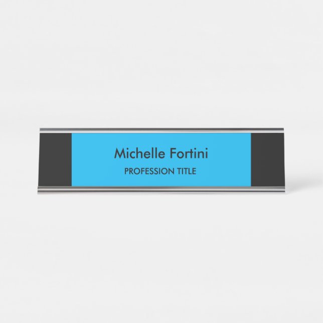 Black Blue Elegant Schlicht Minimalistisch Schreibtischnamensplakette (Vorderseite )