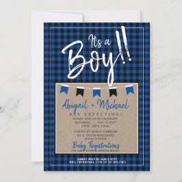 Black + Blue Es ist eine Karierte Baby-Dusche von Einladung