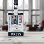 Black Blue Foto & Larger Logo-Pressekennung Ausweis<br><div class="desc">Vertikal drücken Sie die ID mit schwarz und blau als Akzent Farben. Fügen Sie Foto,  Logo,  Name,  Titel,  ID-Nummer und mehr hinzu.</div>