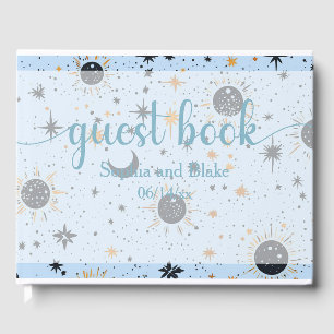 Black Blue Gold Celestial Sun Moon Stars Hochzeit Gästebuch
