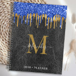 Black Blue Gold Glitzer Tropfen Leather Monogram Planer<br><div class="desc">Benutzerdefinierter Kalender-Planer für Monogramm. Behalt all deine Termine und Termine praktisch mit unseren modernen und eleganten Tropfen in Schwarz und Gold auf Vintagem Lederplaner mit personalisiert mit Monogramm Initial und Namen. Dieser einzigartige Planer ist ideal für Büroplanung, Schulprogramm, Familienfeiern und Arbeitszeiten. In unserer Kollektion finden Sie passende Zuhause- und Schulbüroprodukte....</div>