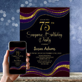 Black Blue Gold Glitzer Überraschung 75. Geburtsta Einladung