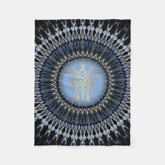 Black Blue Gold Mandala Turtle Coastal Fleecedecke (Vorderseite)