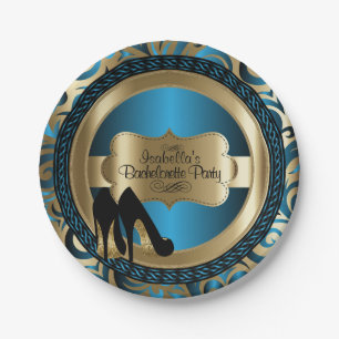 Black, Blue & Gold Metallic - Junggeselinnen-Absch Pappteller
